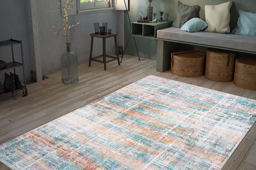 Modern Cotton Area Rug – Washable Non Slip Turquoise Soft Microfiber Carpet