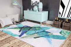 Modern Cotton Area Rug - Washable Non Slip Turquoise Microfiber Soft Rug