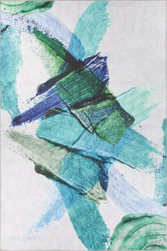 Modern Cotton Area Rug - Washable Non Slip Turquoise Microfiber Soft Rug