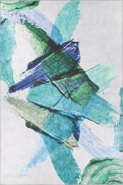 Modern Cotton Area Rug - Washable Non Slip Turquoise Microfiber Soft Rug