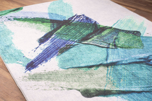 Modern Cotton Area Rug - Washable Non Slip Turquoise Microfiber Soft Rug