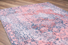 Pink Ethnic Area Rug - Washable Non Slip Cotton Area Rug with Soft Microfiber