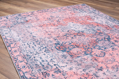 Pink Ethnic Area Rug - Washable Non Slip Cotton Area Rug with Soft Microfiber