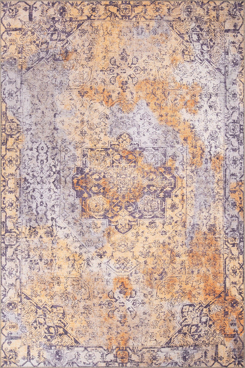 Digital Print Area Rug - Washable Non Slip Orange Medallion Cotton Microfiber Carpet