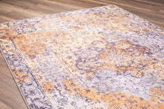 Digital Print Area Rug - Washable Non Slip Orange Medallion Cotton Microfiber Carpet