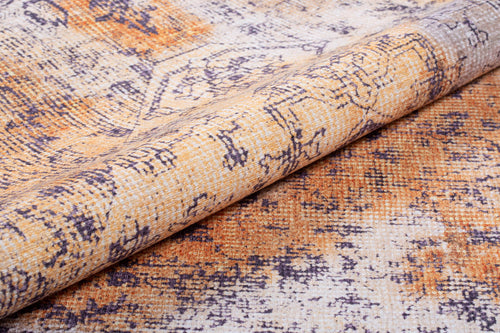 Digital Print Area Rug - Washable Non Slip Orange Medallion Cotton Microfiber Carpet