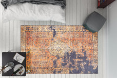 Digital Print Area Rug – Orange Medallion Cotton Washable Non Slip Carpet