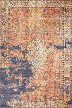 Digital Print Area Rug – Orange Medallion Cotton Washable Non Slip Carpet