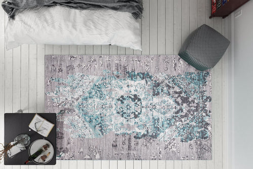 Ethnic Cotton Area Rug - Washable Non Slip Green Soft Microfiber Rug for Living Room