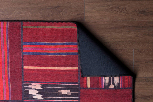 Patchwork Area Rug - Washable Non Slip Cotton Red Carpet for Living Room