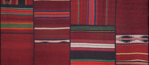 Patchwork Area Rug - Washable Non Slip Cotton Red Carpet for Living Room