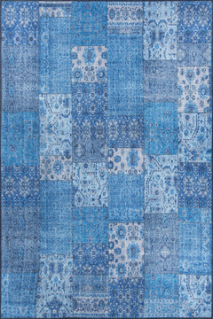 Blue Patchwork Area Rug – Washable Non Slip Cotton Microfiber Carpet
