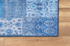 Blue Patchwork Area Rug – Washable Non Slip Cotton Microfiber Carpet