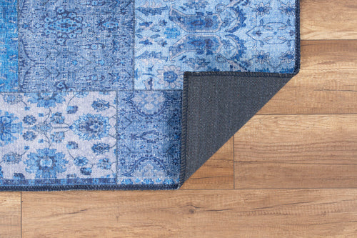 Blue Patchwork Area Rug – Washable Non Slip Cotton Microfiber Carpet