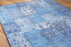 Blue Patchwork Area Rug – Washable Non Slip Cotton Microfiber Carpet