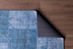 Blue Patchwork Area Rug - Washable Non Slip Cotton Microfiber Carpet for Living Room