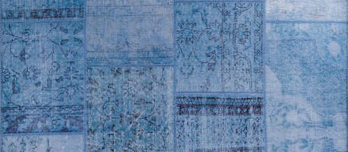 Blue Patchwork Area Rug - Washable Non Slip Cotton Microfiber Carpet for Living Room