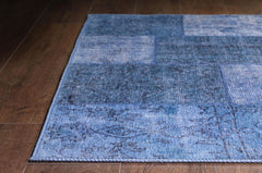 Blue Patchwork Area Rug - Washable Non Slip Cotton Microfiber Carpet for Living Room