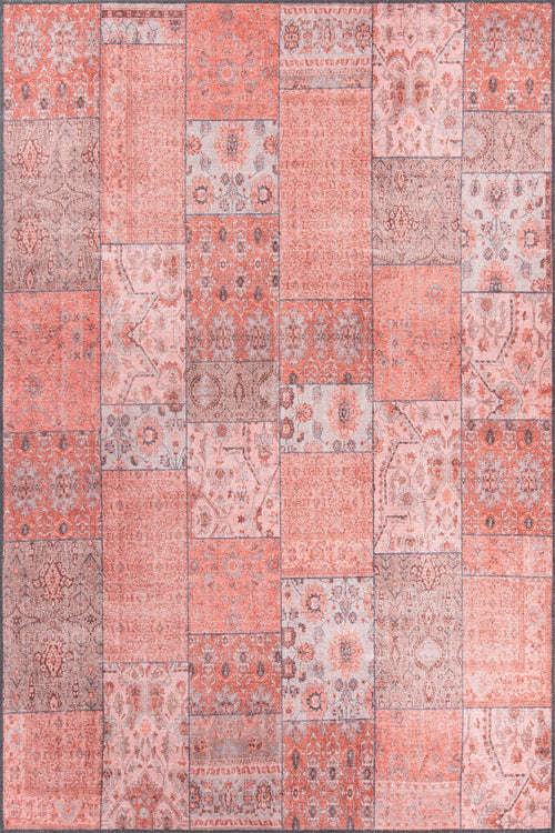 Pink Patchwork Area Rug - Washable Non Slip Cotton Microfiber Carpet for Living Room