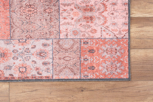 Pink Patchwork Area Rug - Washable Non Slip Cotton Microfiber Carpet for Living Room