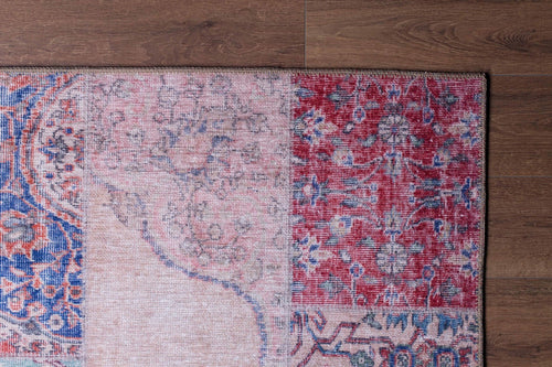 Red Patchwork Area Rug - Washable Non Slip Cotton Microfiber Carpet for Living Room