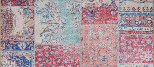 Red Patchwork Area Rug - Washable Non Slip Cotton Microfiber Carpet for Living Room