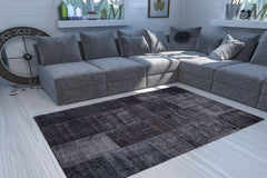 Black Patchwork Rug - Washable Non Slip Cotton Area Rug With Soft Microfiber