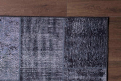 Black Patchwork Rug - Washable Non Slip Cotton Area Rug With Soft Microfiber