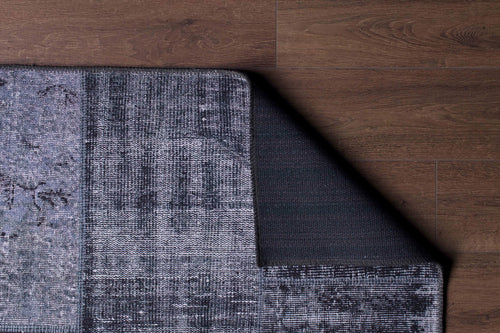 Black Patchwork Rug - Washable Non Slip Cotton Area Rug With Soft Microfiber