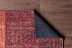 Patchwork Area Rug | Washable Non Slip Orange Cotton Carpet - Soft, Thick & Dust Resistant