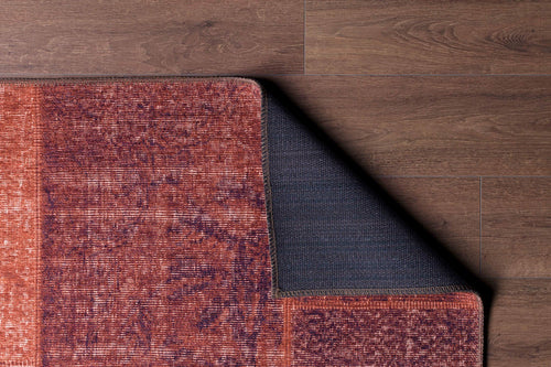 Patchwork Area Rug | Washable Non Slip Orange Cotton Carpet - Soft, Thick & Dust Resistant