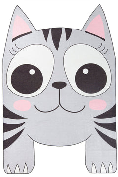 Kids Digital Print Rug - Grey Cotton Washable Non Slip Carpet for Children