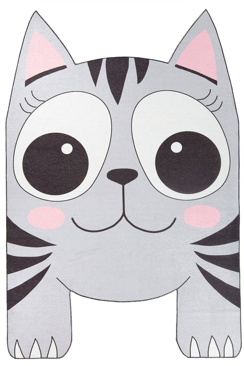 Kids Digital Print Rug - Grey Cotton Washable Non Slip Carpet for Children