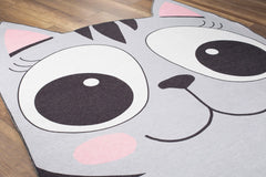 Kids Digital Print Rug - Grey Cotton Washable Non Slip Carpet for Children