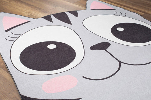 Kids Digital Print Rug - Grey Cotton Washable Non Slip Carpet for Children