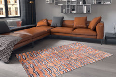 Orange Striped Area Rug - Washable Non Slip Cotton Area Rug with Soft Microfiber