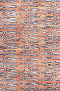 Orange Striped Area Rug - Washable Non Slip Cotton Area Rug with Soft Microfiber