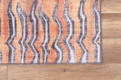 Orange Striped Area Rug - Washable Non Slip Cotton Area Rug with Soft Microfiber