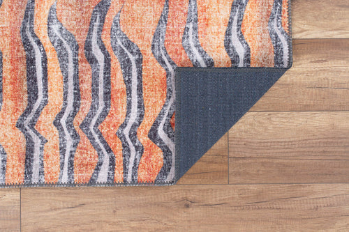Orange Striped Area Rug - Washable Non Slip Cotton Area Rug with Soft Microfiber