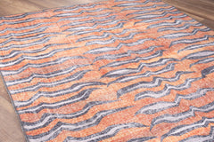 Orange Striped Area Rug - Washable Non Slip Cotton Area Rug with Soft Microfiber