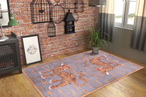 Digital Print Area Rug - Washable Non Slip Cotton Animal Print Orange Decorative Rug