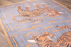Digital Print Area Rug - Washable Non Slip Cotton Animal Print Orange Decorative Rug