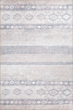 Ethnic Cotton Area Rug - Beige Patterned Soft Microfiber Washable Non Slip Rug