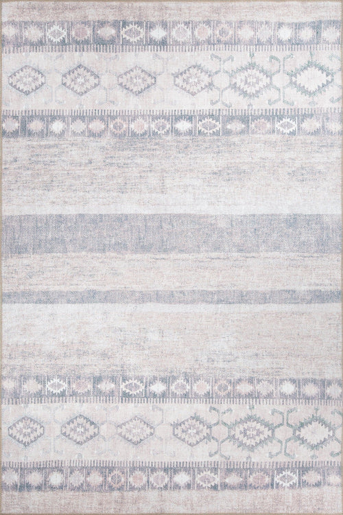 Ethnic Cotton Area Rug - Beige Patterned Soft Microfiber Washable Non Slip Rug