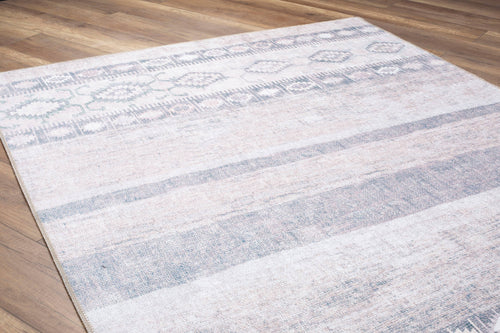 Ethnic Cotton Area Rug - Beige Patterned Soft Microfiber Washable Non Slip Rug