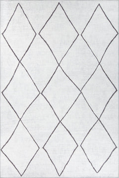 White Geometric Area Rug - Washable Non Slip Cotton Area Rug with Soft Microfiber