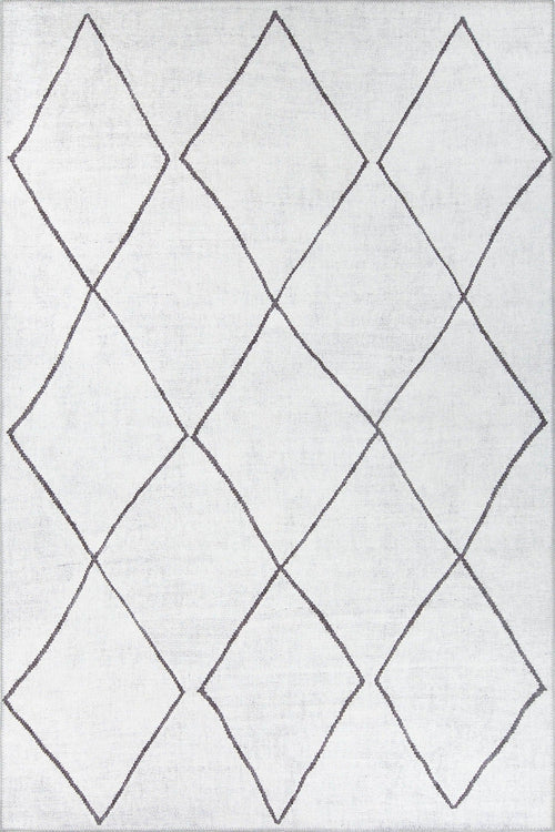 White Geometric Area Rug - Washable Non Slip Cotton Area Rug with Soft Microfiber