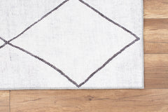White Geometric Area Rug - Washable Non Slip Cotton Area Rug with Soft Microfiber