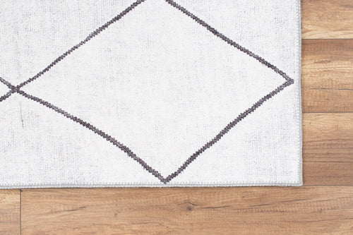 White Geometric Area Rug - Washable Non Slip Cotton Area Rug with Soft Microfiber