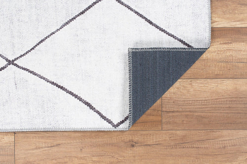 White Geometric Area Rug - Washable Non Slip Cotton Area Rug with Soft Microfiber
